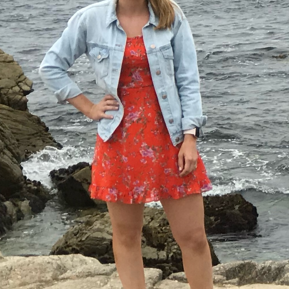 Red floral mini dress